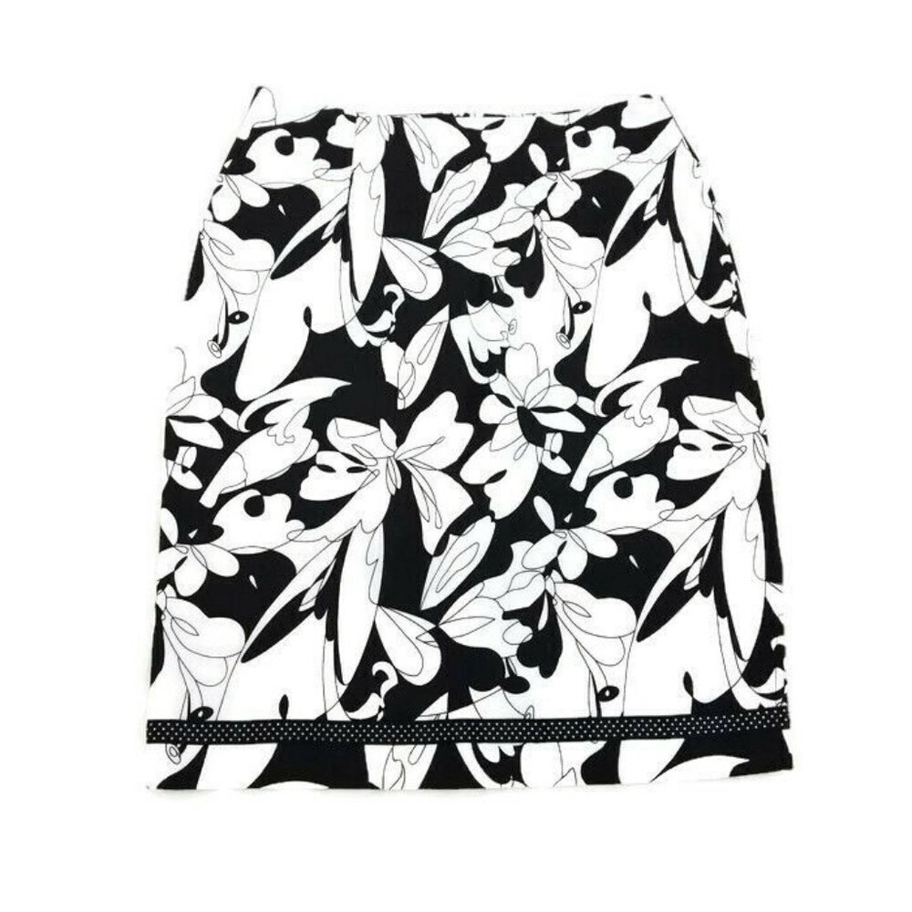 Intriguing Threads Black/White Zip Up Stretch Pencil Skirt Womens USA Size 4